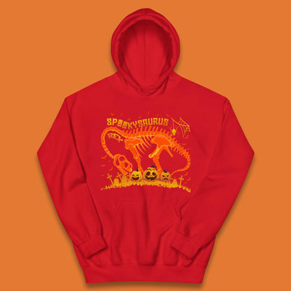 Spooky Saurus Rex Halloween Dinosaur T-Rex Skeleton With Scary Pumpkins Kids Hoodie