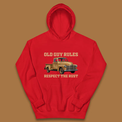 Old Guy Rules Respect The Rust Truck Classic Antique Truck Enthusiasts Kids Hoodie