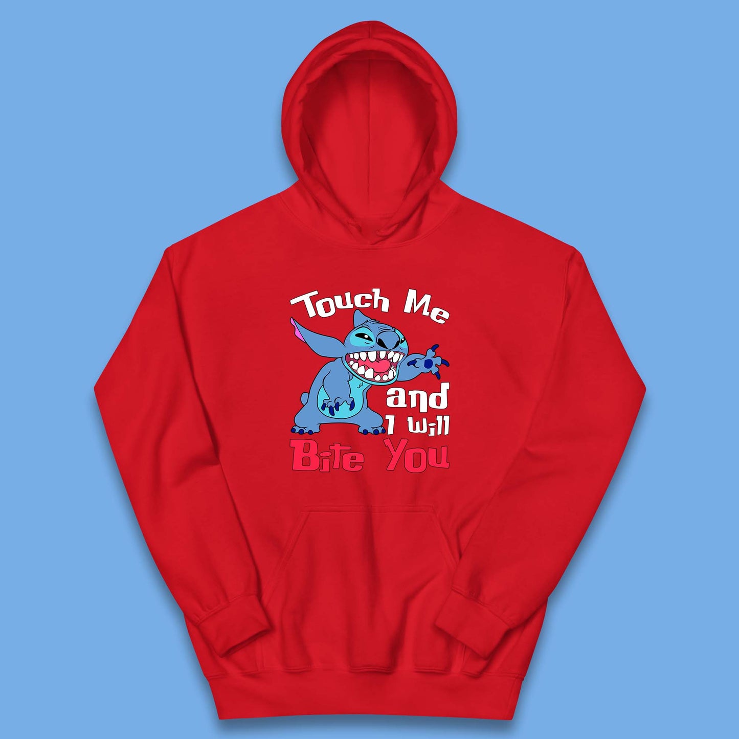 Disney Angry Stitch Cartoon Touch Me And I Will Bite You Lilo & Stitch Kids Hoodie