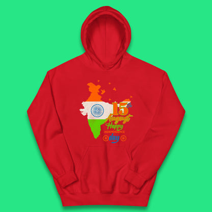 15th August India Happy Independence Day Patriotic Indian Map Flag Kids Hoodie