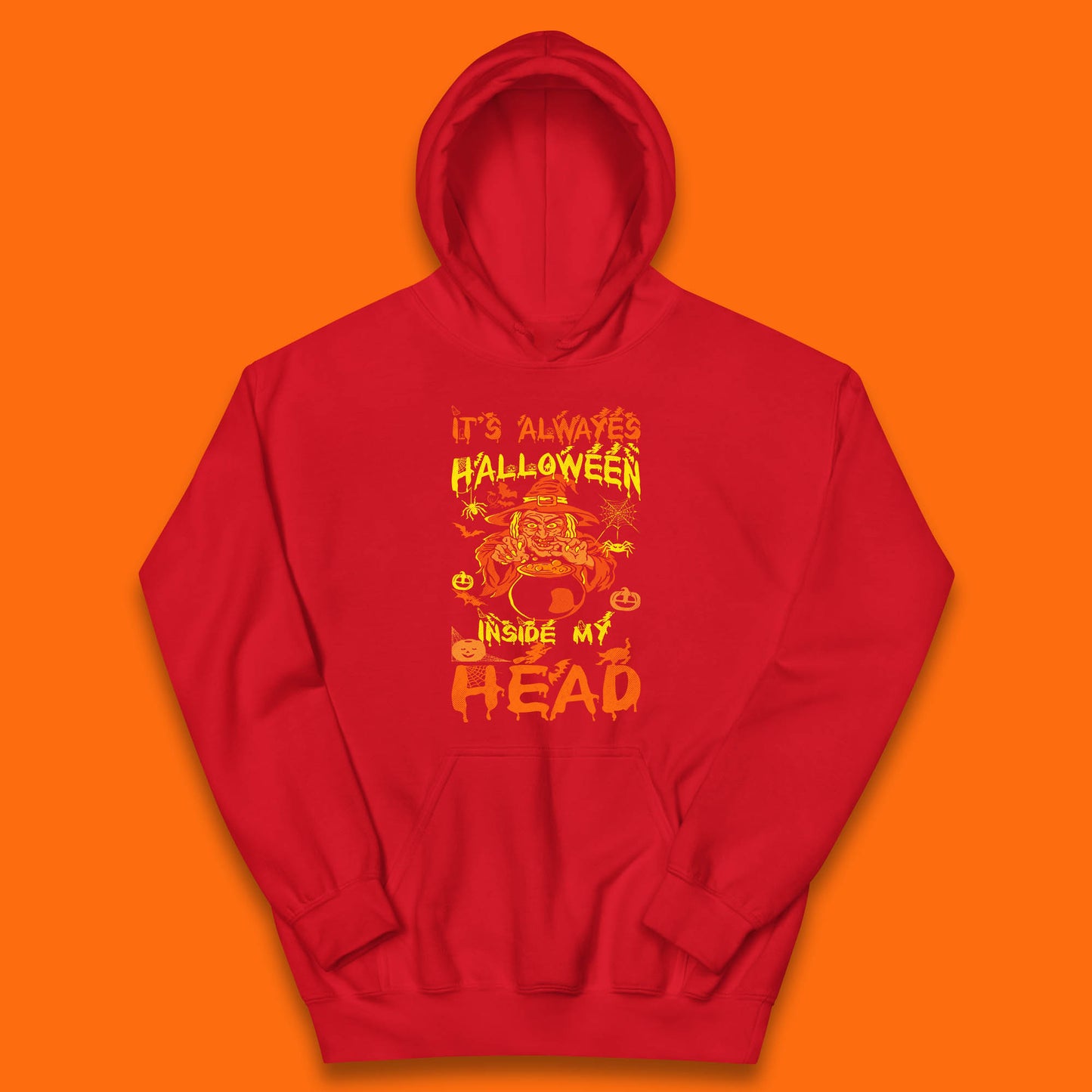 It's Always Halloween Inside My Head Witch Cooking A Magic Potion In The Cauldron (Stew Pot) Halloween Kids Hoodie
