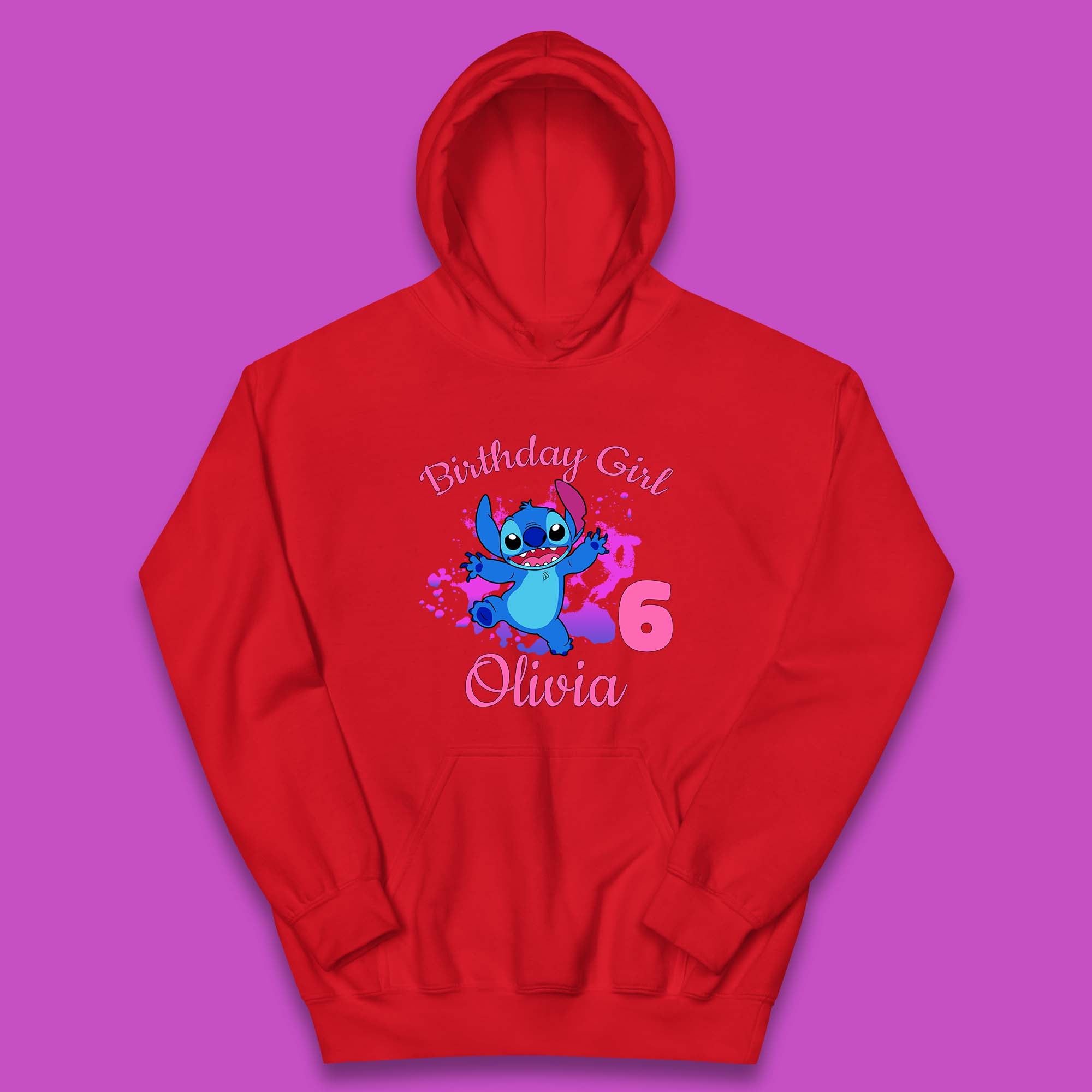 Personalised Birthday Girl Disney Stitch Your Name And Birthday Year Lilo & Stitch Cartoon Kids Hoodie
