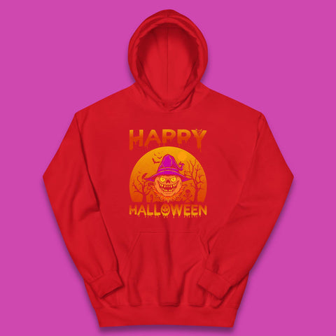 Happy Halloween Monster Pumpkin With Witch Hat Horror Scary Spooky Season Kids Hoodie
