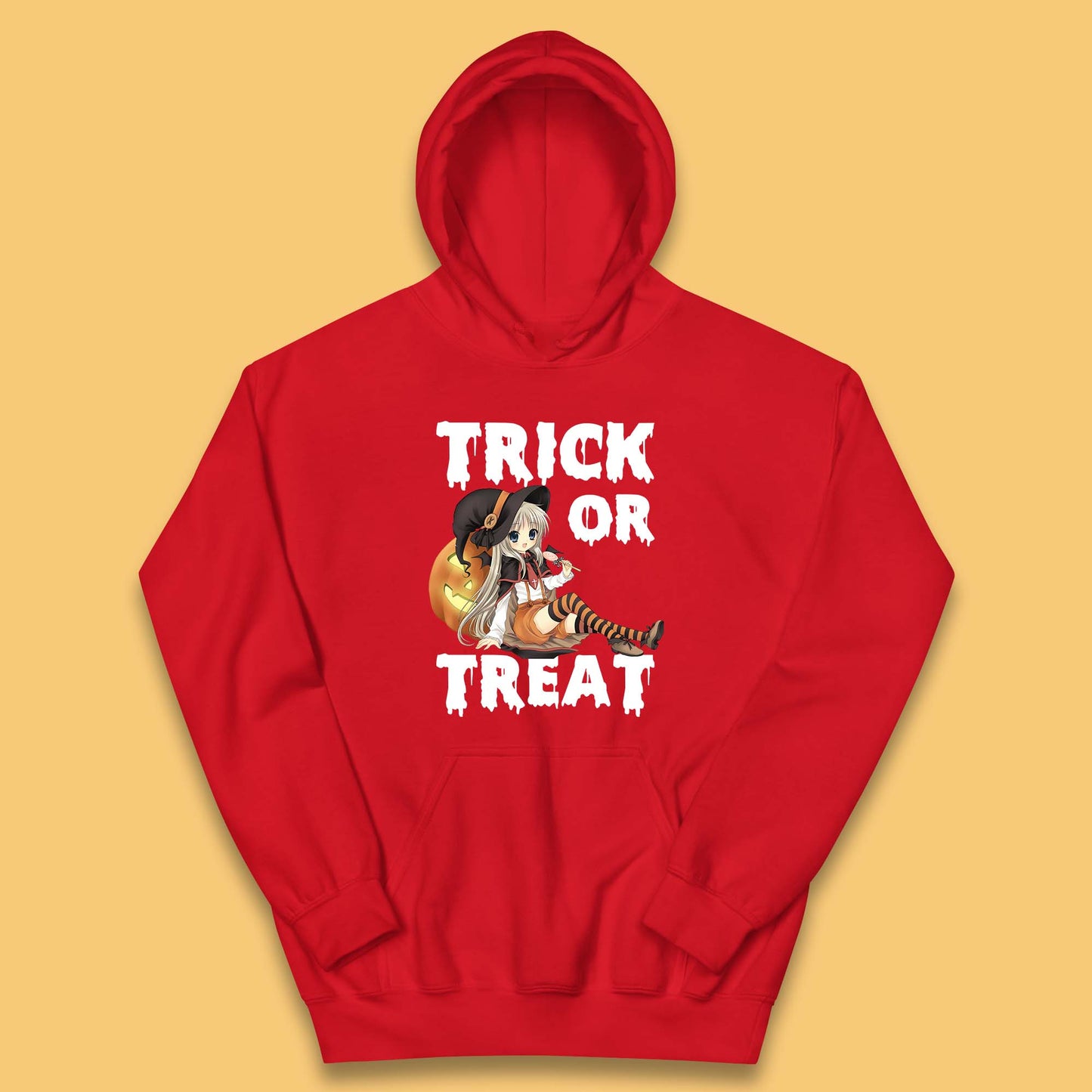 Trick Or Treat Halloween Witch Anime Horror Scary Pumpkin Halloween Costume Kids Hoodie