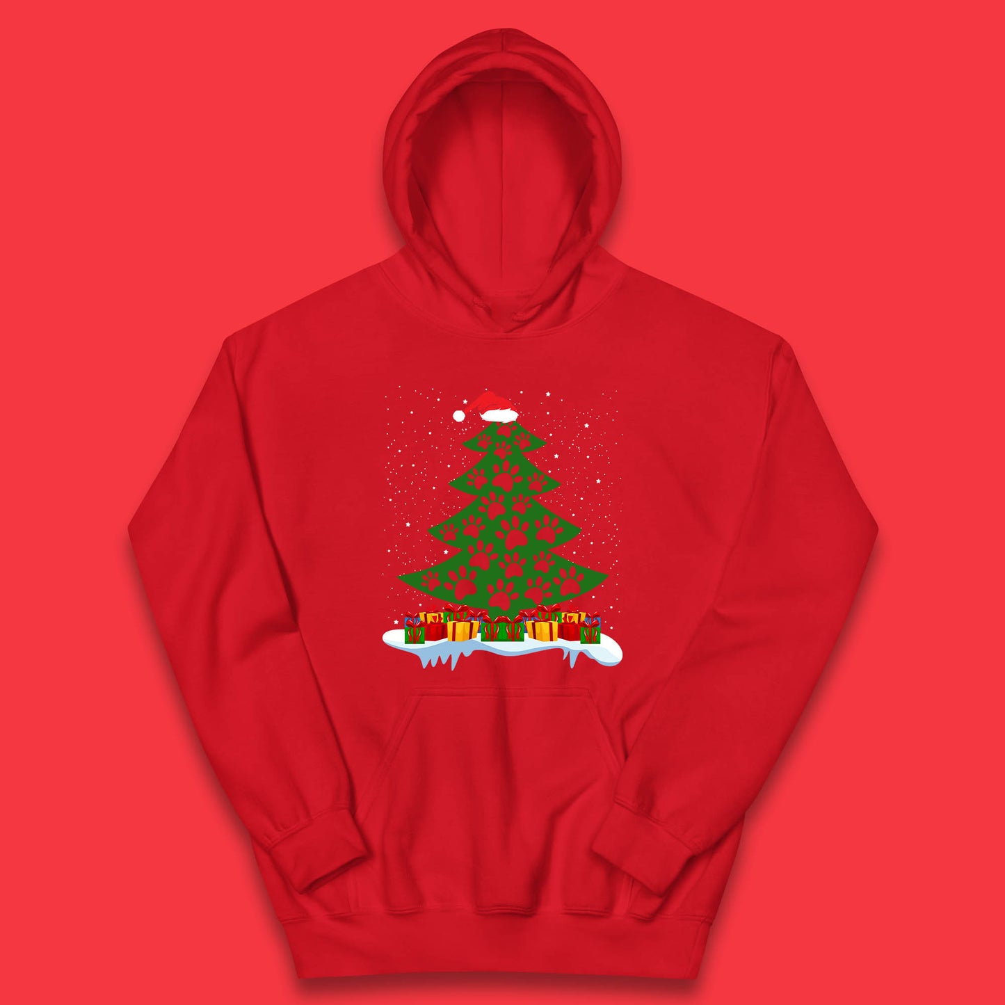 christmas tree with paw prints of dogs hoodie