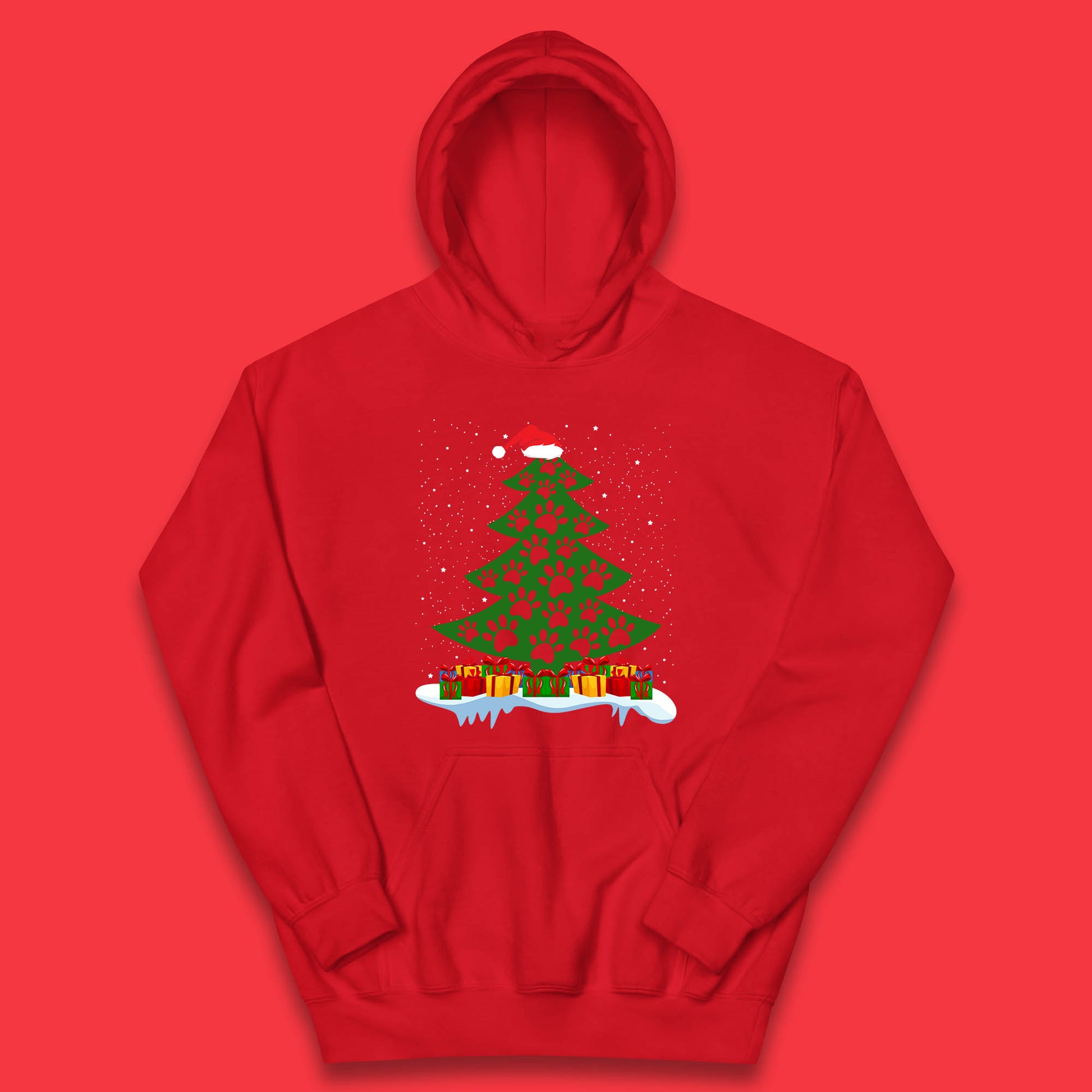 christmas tree with paw prints of dogs hoodie