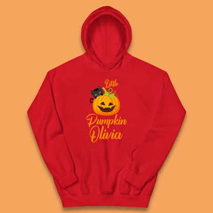 Personalised Little Pumpkin Your Name Black Cat Witch On Pumpkin Kids Hoodie