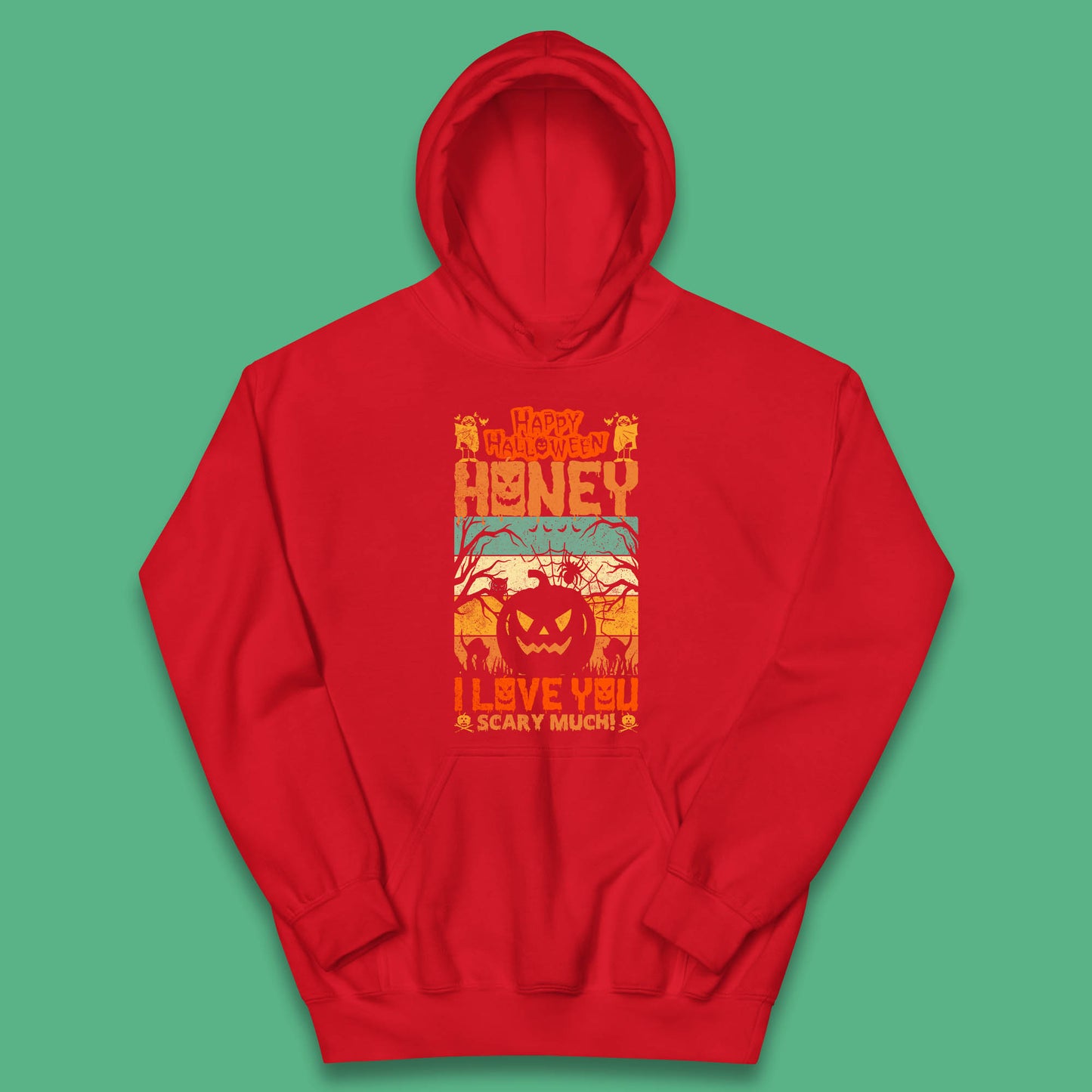 Happy Halloween Honey I Love You Scary Much Funny Halloween Scary Pumpkin Kids Hoodie