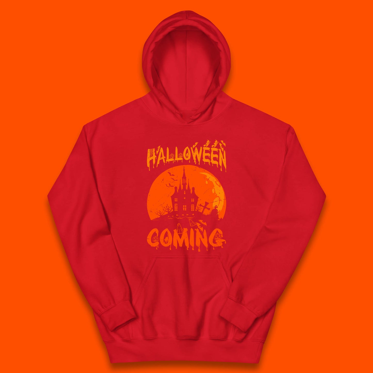 Halloween Coming Horror Scary Ghost Haunted House Spooky Season Kids Hoodie