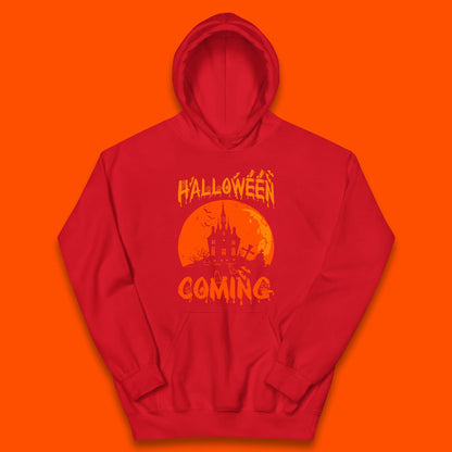 Halloween Coming Horror Scary Ghost Haunted House Spooky Season Kids Hoodie