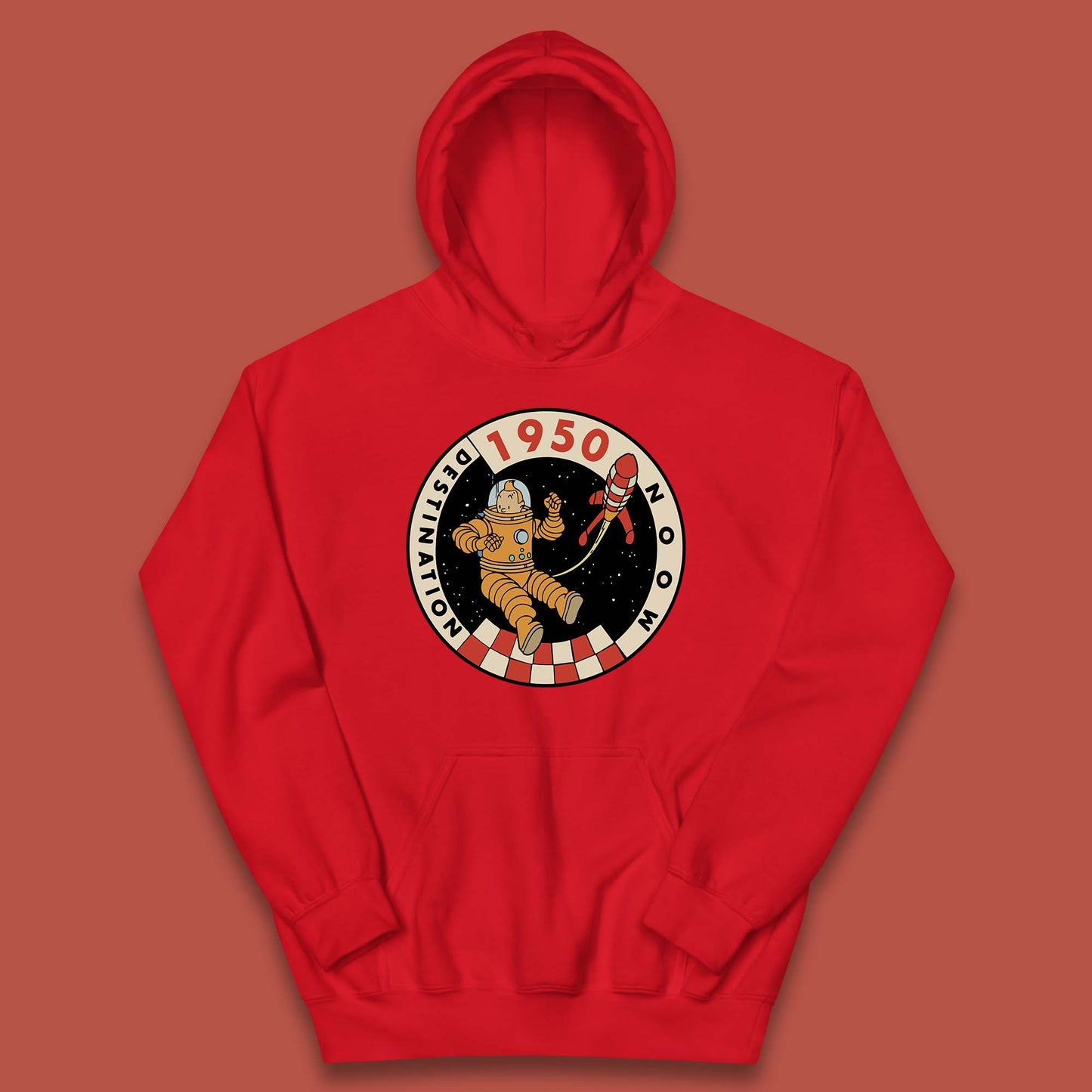 Destination Moon 1950 Astronaut Tintin The Lunar Rocket Retro Comic Space Adventure Kids Hoodie