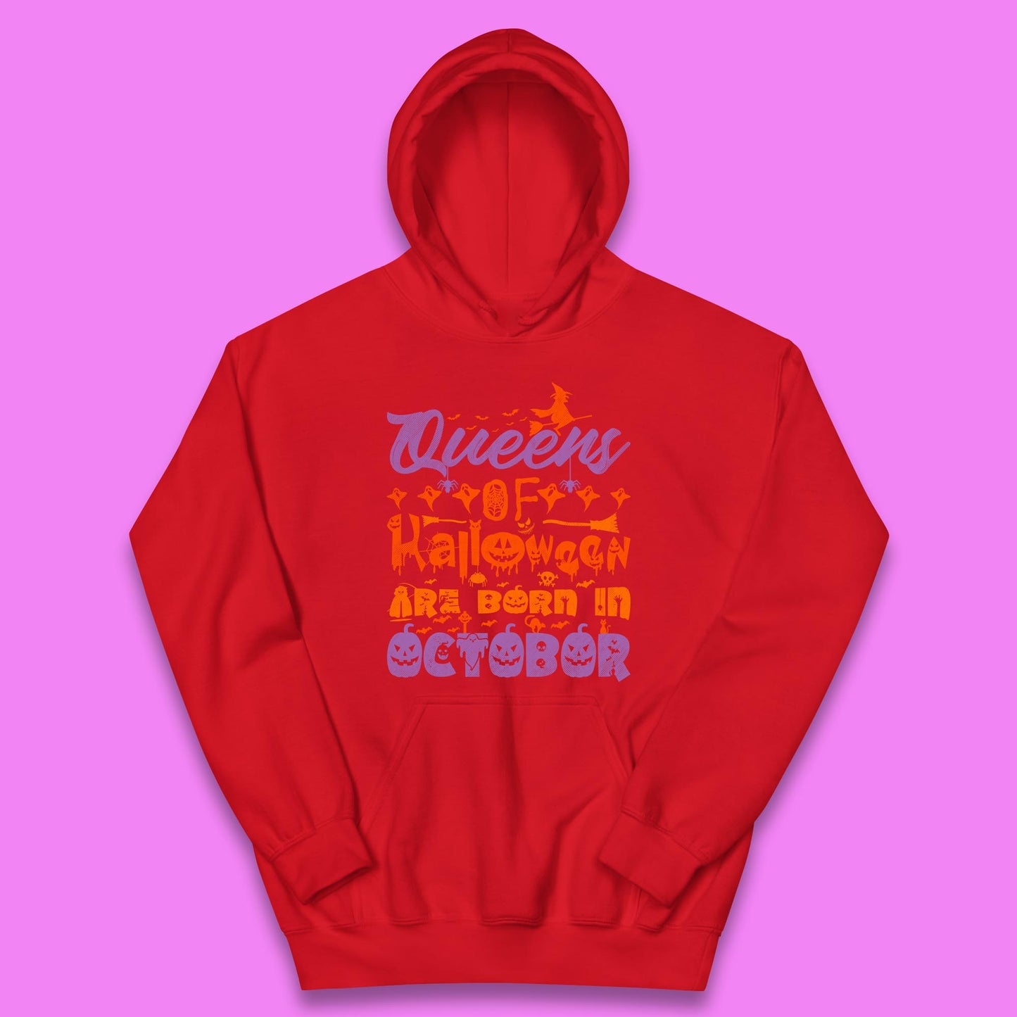 Queens Of Halloween Are Born In October Halloween Witch Birthday Party Kids Hoodie