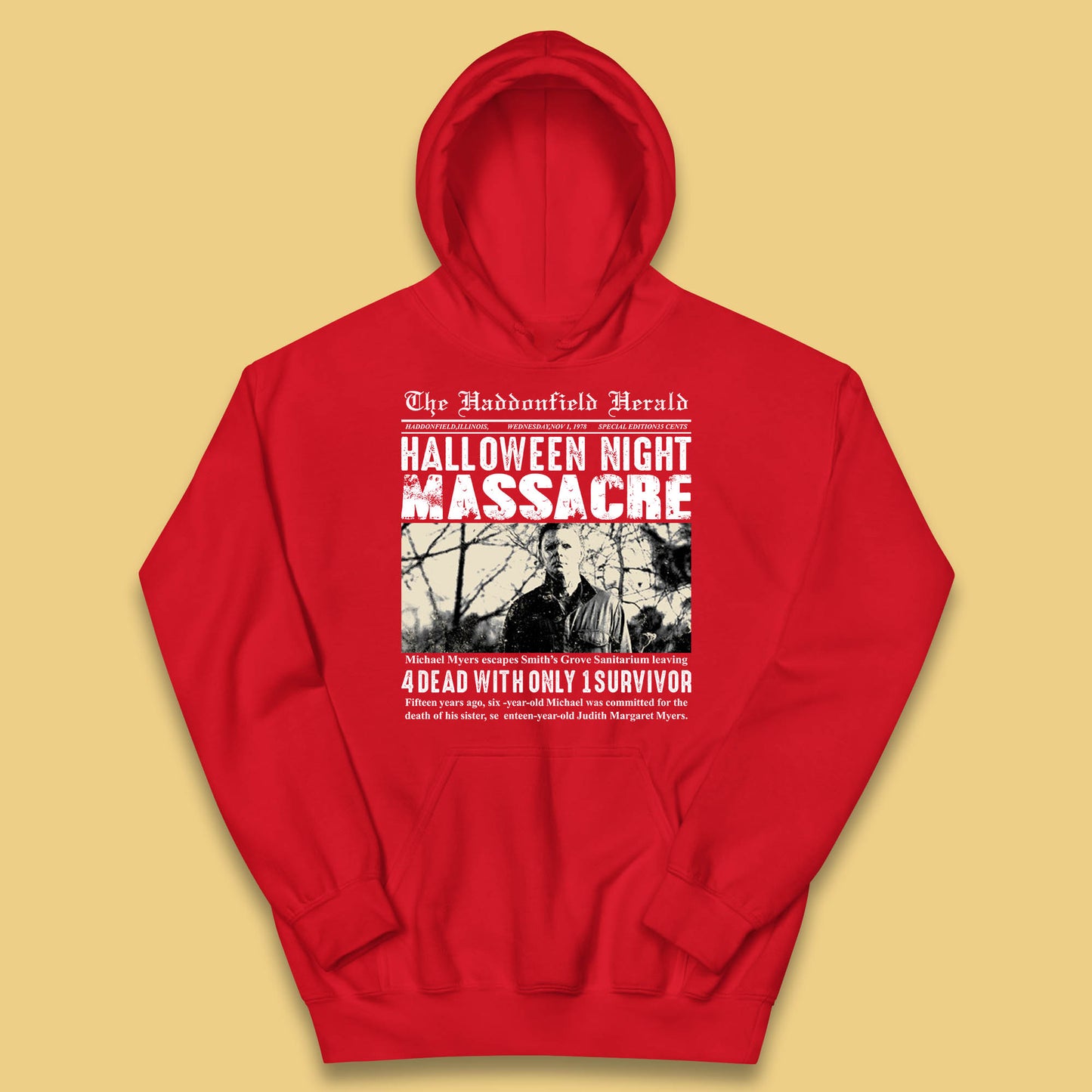 Vintage Halloween Night Massacre 1978 Halloween Newspaper Horror Michael Myers Kids Hoodie