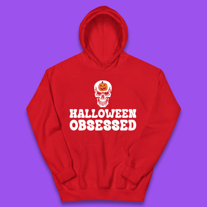 Skull Pumpkin Halloween Obsessed Funny Pumpkin Obsessed Party Spooky Season Kids Hoodie
