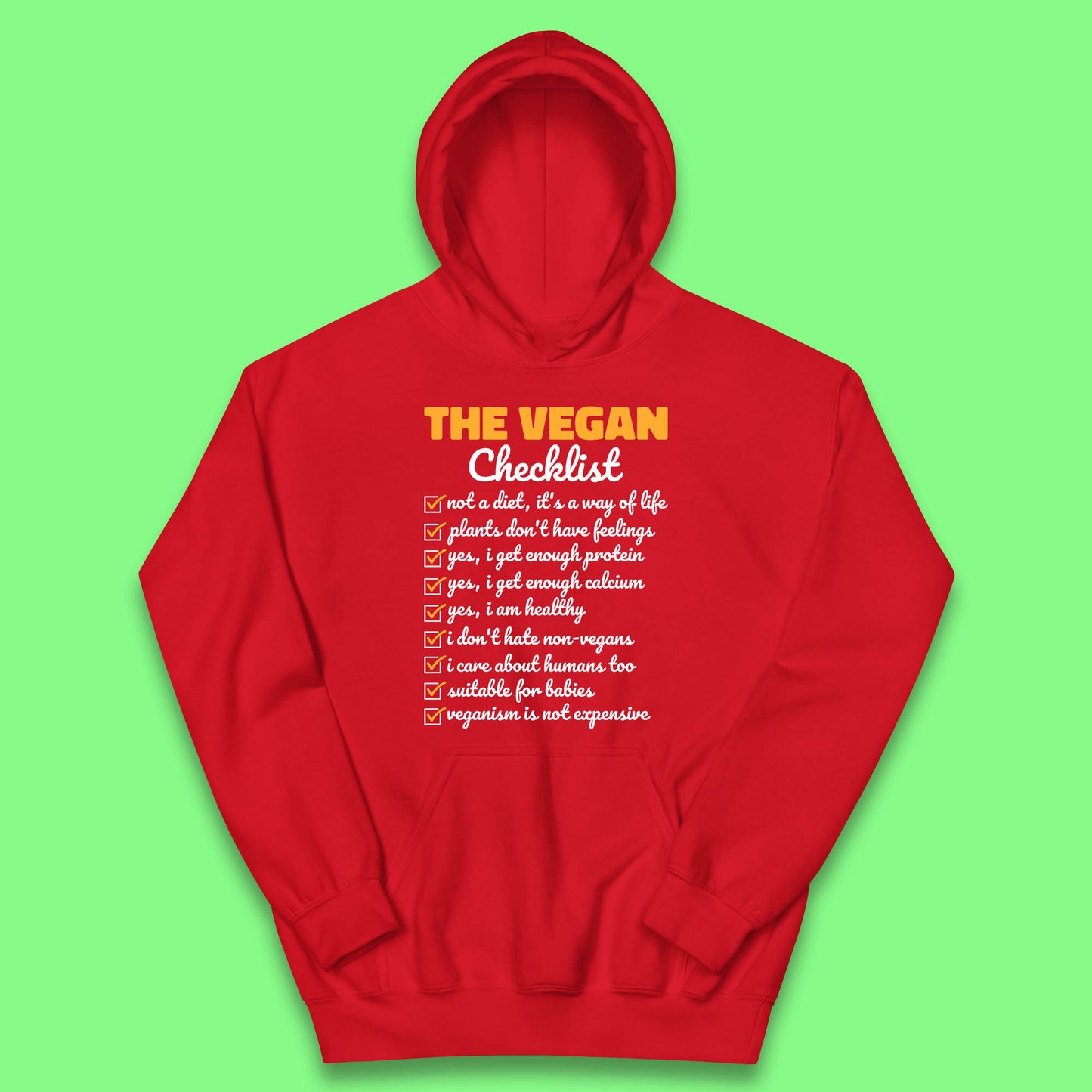 The Vegan Checklist Vegan Activism Funny Pro Vegetarian Checklist Kids Hoodie