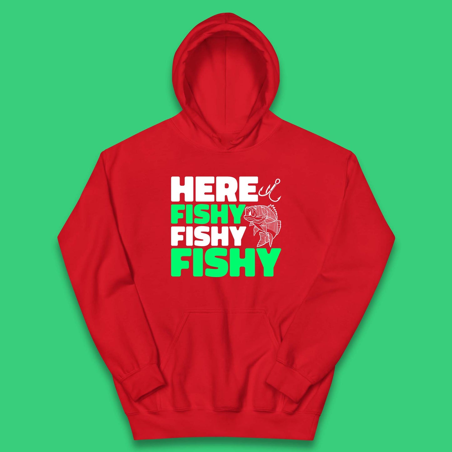 Here Fishy Fishy Fishy  Funny Fishing Fish Lover Fisherman Fishing Quote Kids Hoodie