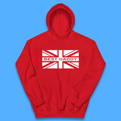 Best Daddy Vintage Union Jack Great Britain United Kingdom England Flag Patriotic Dad Father's Day Kids Hoodie