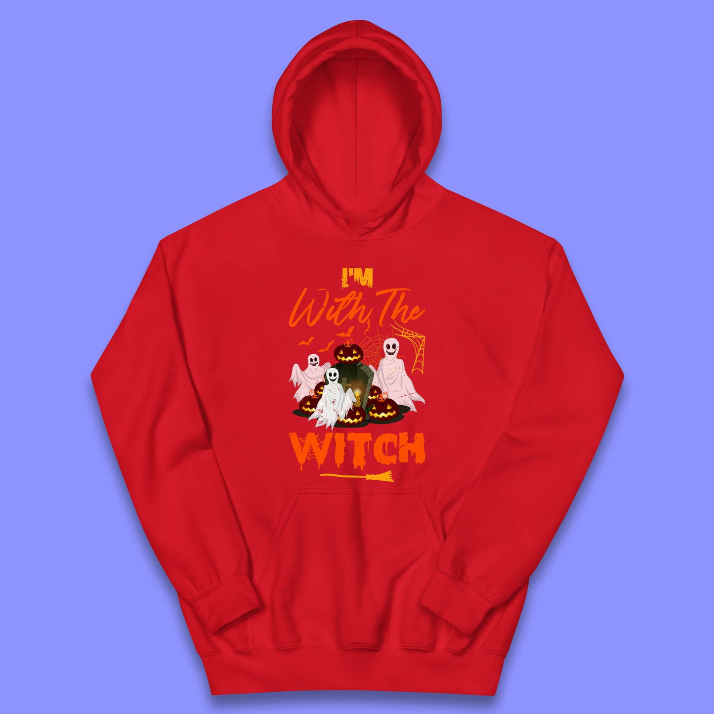 I'm With The Witch Halloween Ghosts With Jack-O-Lantern Horror Pumpkins Kids Hoodie
