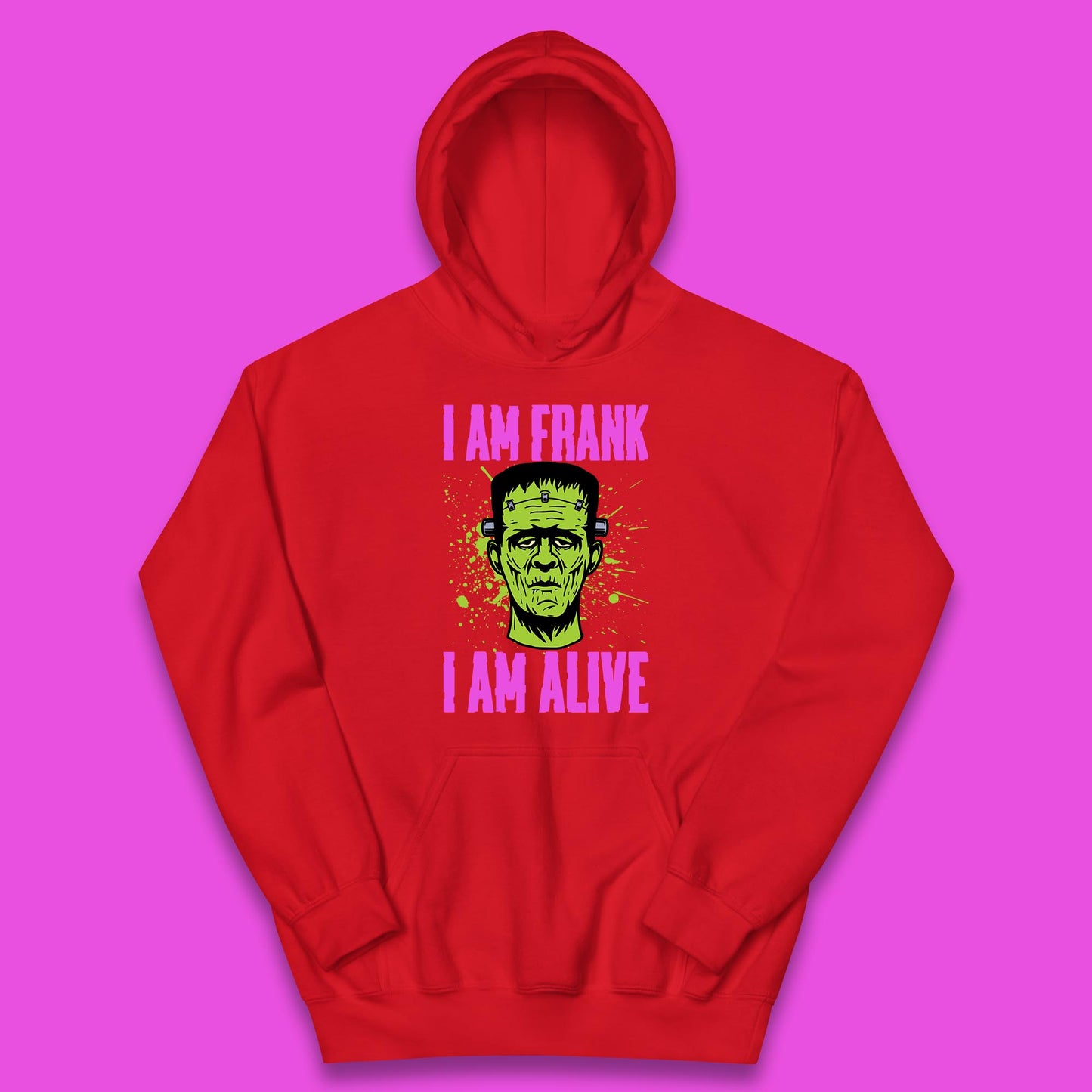 I Am Frank I Am Alive Halloween Green Frankenstein Monster Zombie Horror Face Kids Hoodie