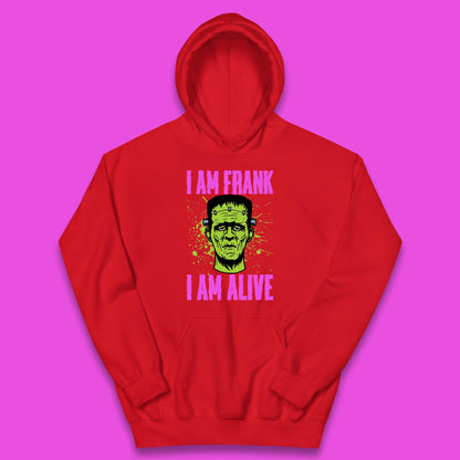 I Am Frank I Am Alive Halloween Green Frankenstein Monster Zombie Horror Face Kids Hoodie