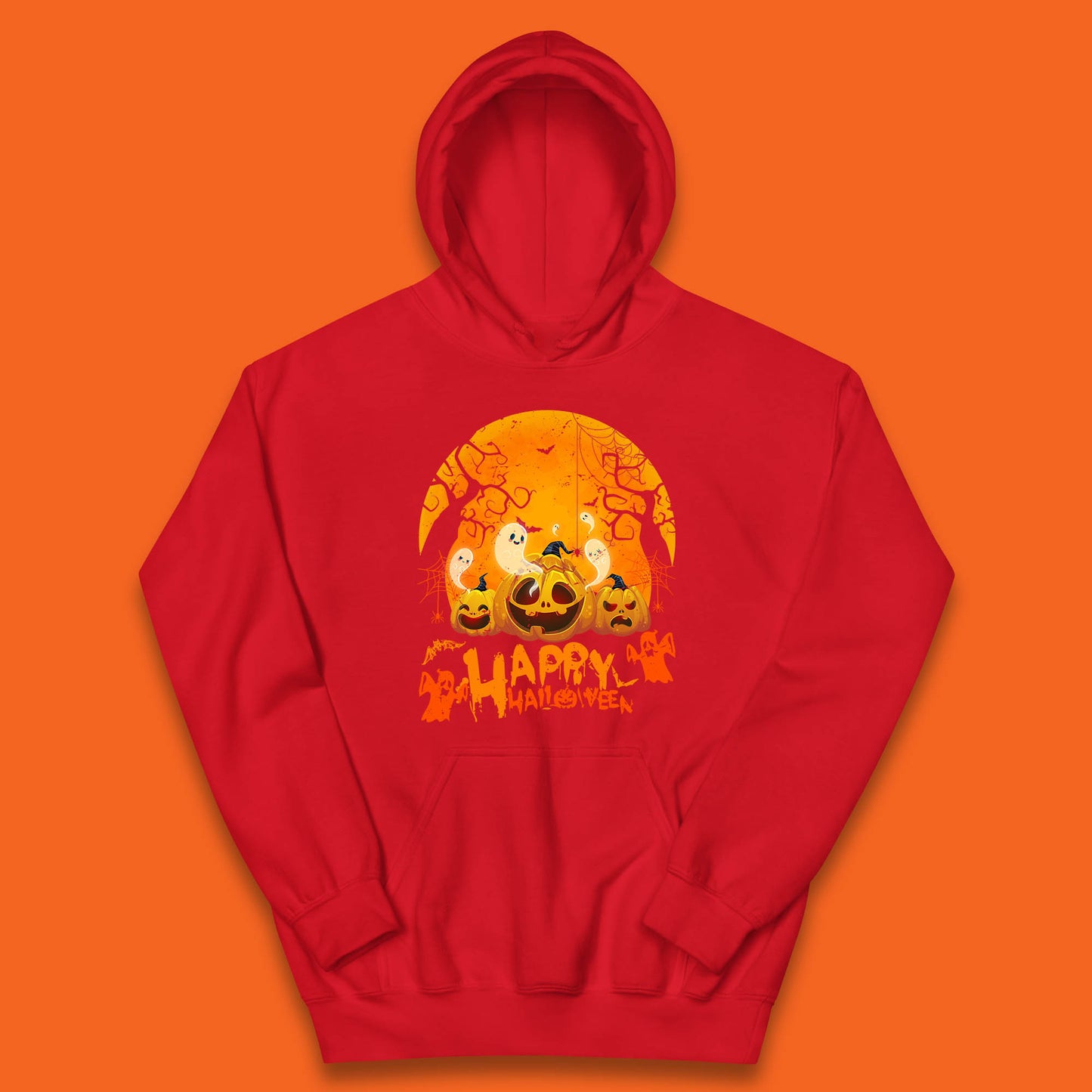 Happy Halloween Jack O Lantern Pumpkins Scary Boo Ghost Haunted Trees Kids Hoodie
