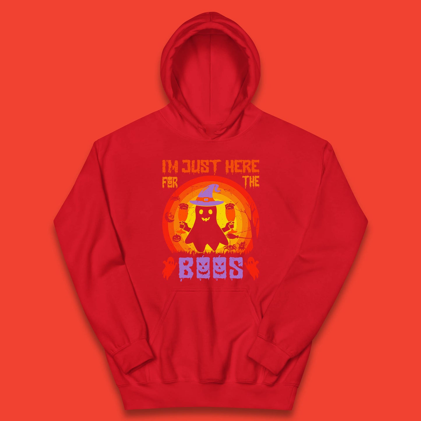 I'm Just Here For The Boos Halloween Boo Ghost Witch Hat Horror Scary Kids Hoodie