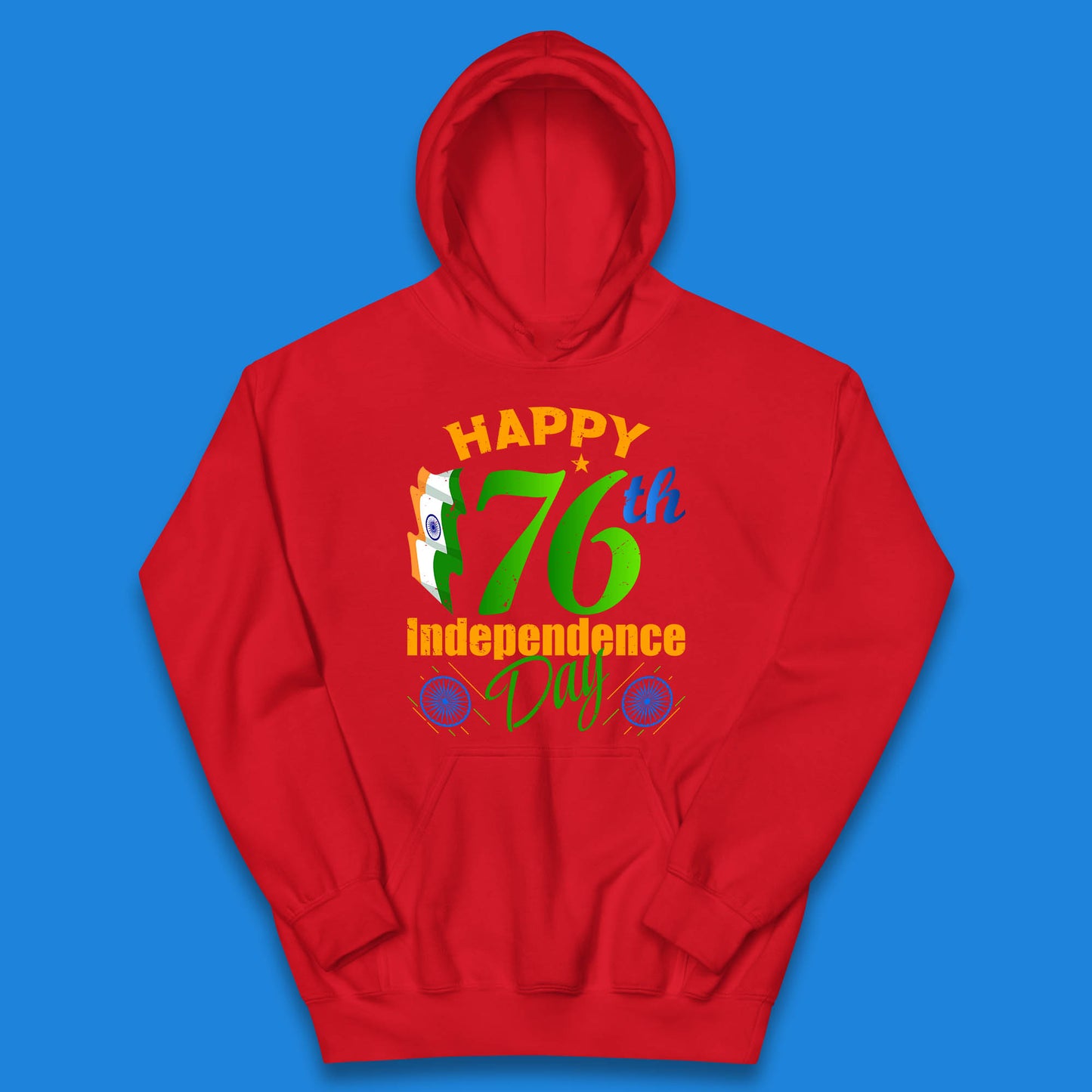 Happy India 76th Independence Day 15th August Patriotic Indian Flag Kids Hoodie