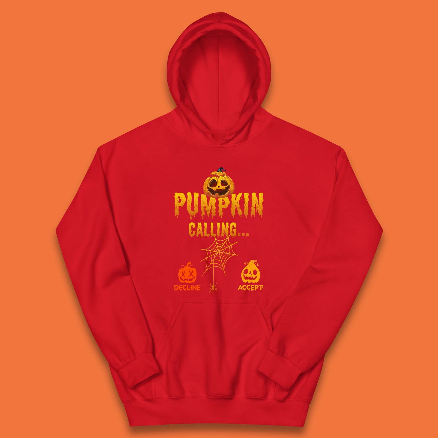 Halloween Pumpkin Calling Accept Decline Funny Jack O Lantern Horror Scary Phone Call Kids Hoodie