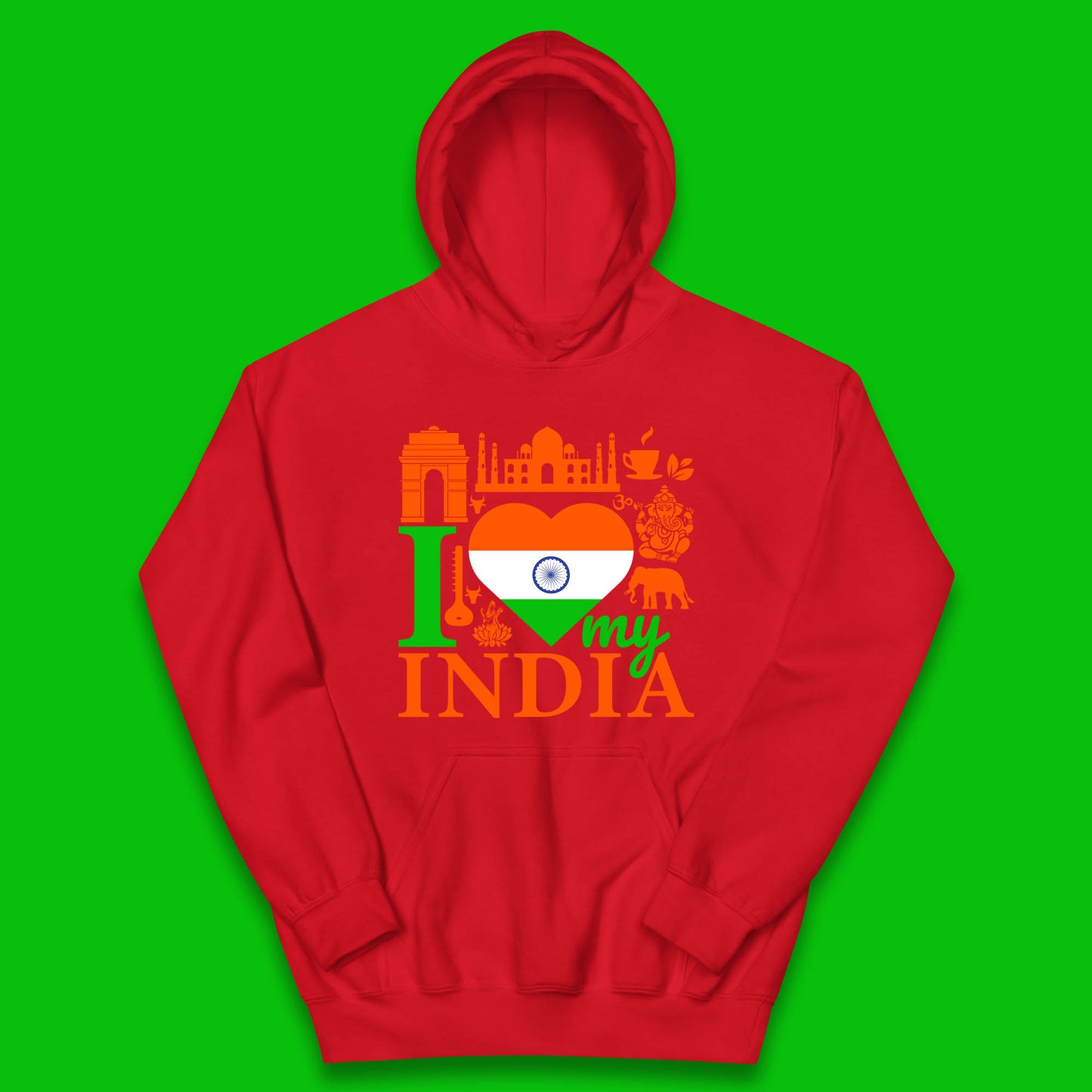I Love My India Patriotic Indian Flag 15th August Independence Day Kids Hoodie