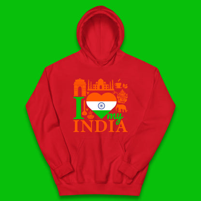 I Love My India Patriotic Indian Flag 15th August Independence Day Kids Hoodie