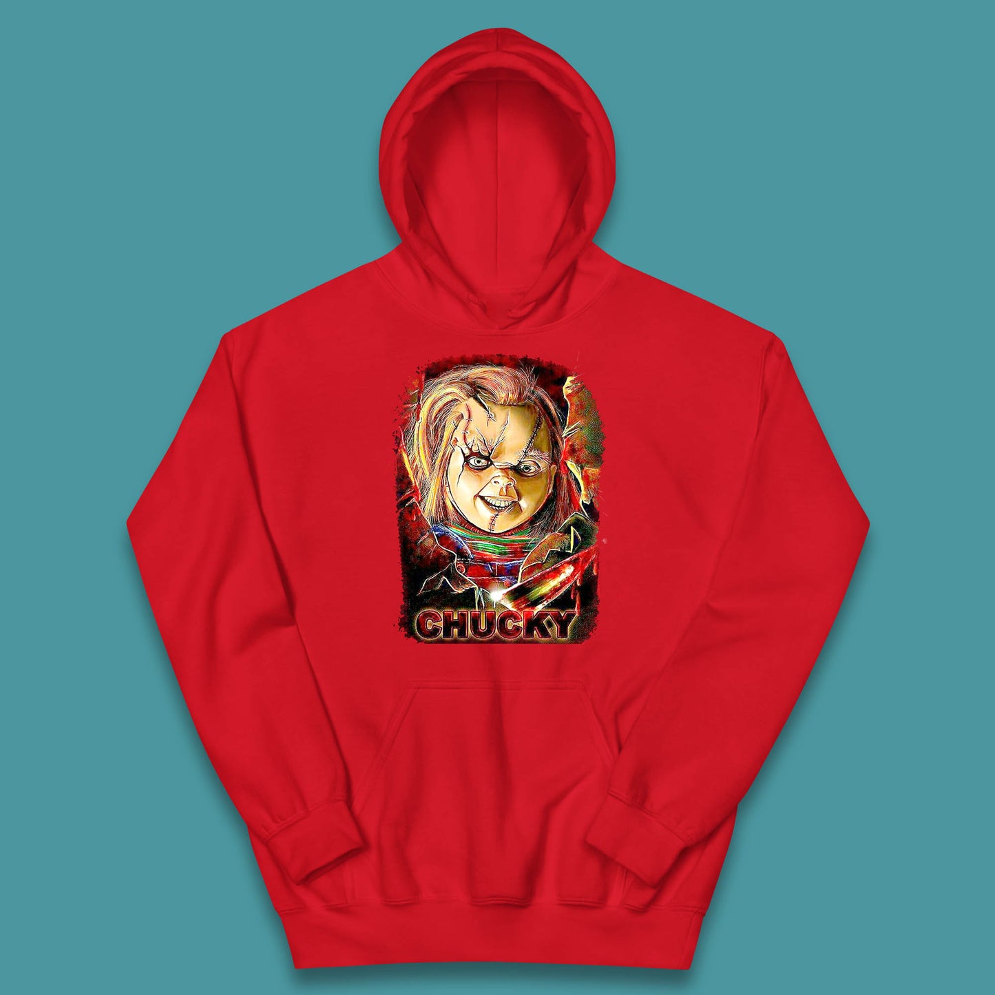 Chucky Distressed Childs Play Horror Monster Creepy Doll Toy Scary Halloween Scary Movie Character Kids Hoodie