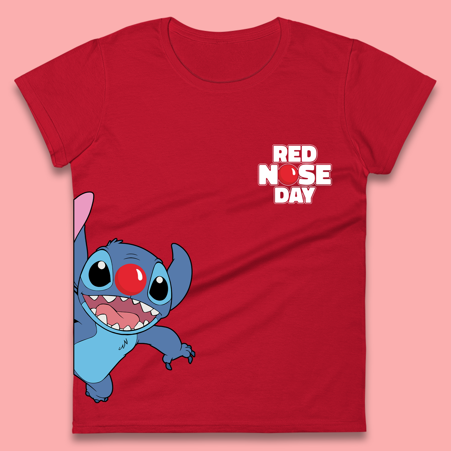 Red Nose Day Peeking Disney Stitch Womens T-Shirt
