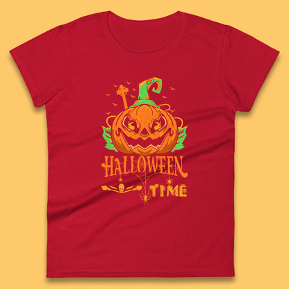 Halloween Time Scary Face Jack O Lantern Horror Pumpkin Halloween Scary Night Womens Tee Top