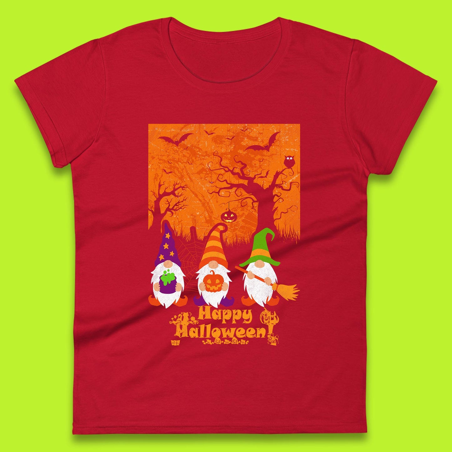Happy Halloween Gnomies Spooky Witch Gnomes Scary Halloween Trees Gnome Lover Womens Tee Top