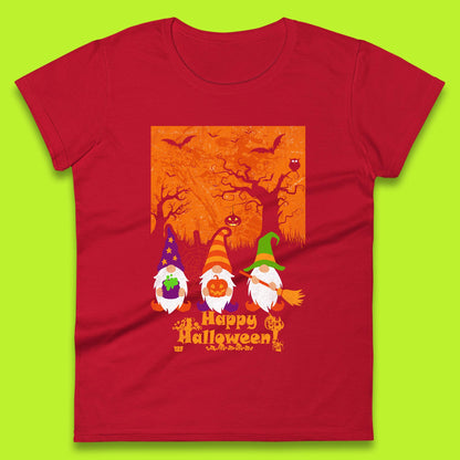 Happy Halloween Gnomies Spooky Witch Gnomes Scary Halloween Trees Gnome Lover Womens Tee Top