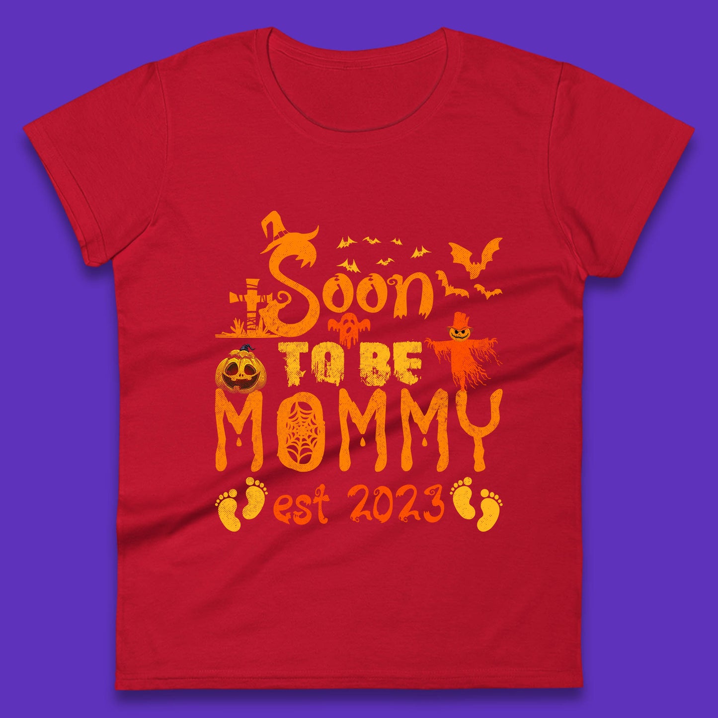 Soon To Be Mommy Est 2023 Halloween Pregnancy Announcement Expecting Mom Womens Tee Top