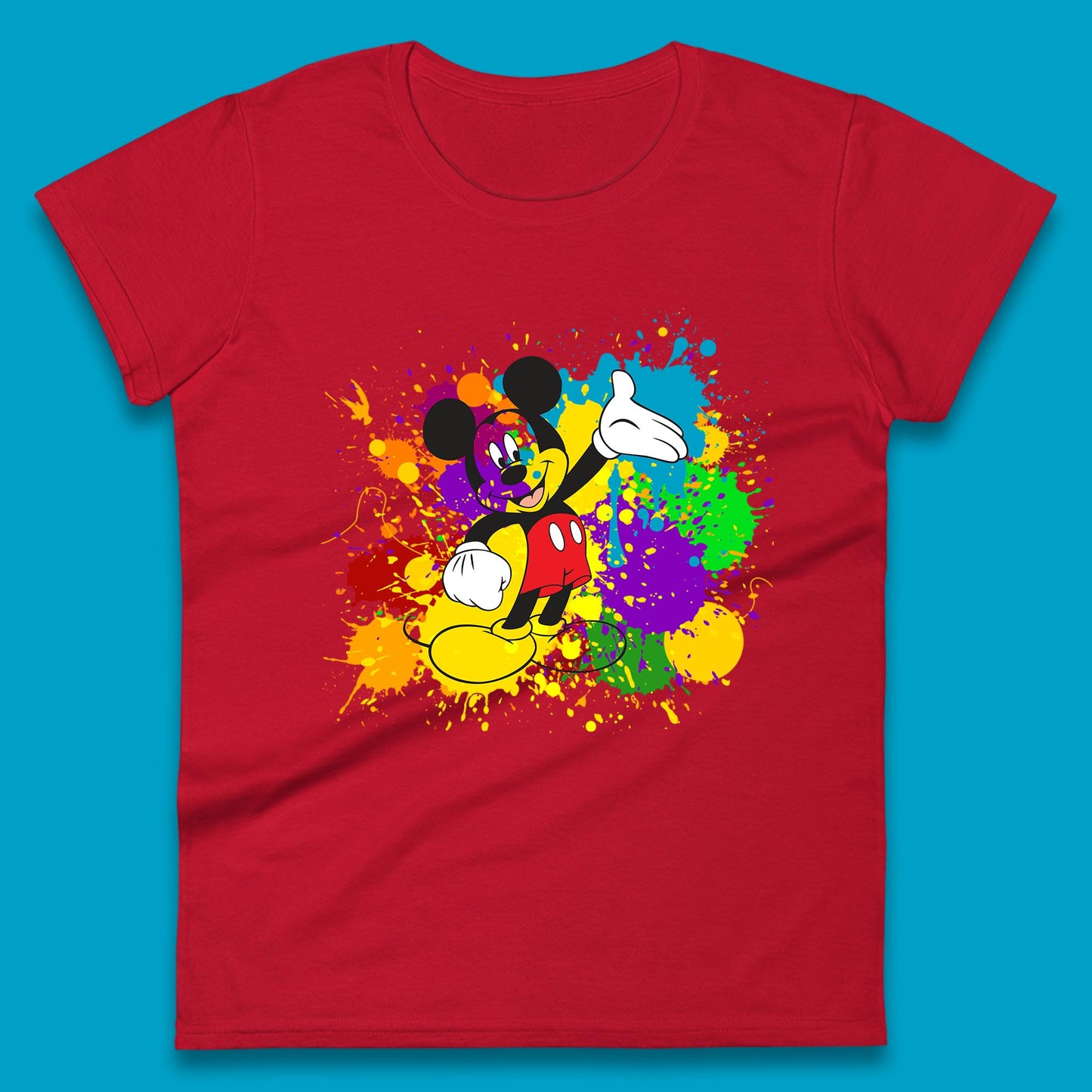 Abstract Paint Splashing On Disney Mickey Mouse Disneyland Trip Womens Tee Top