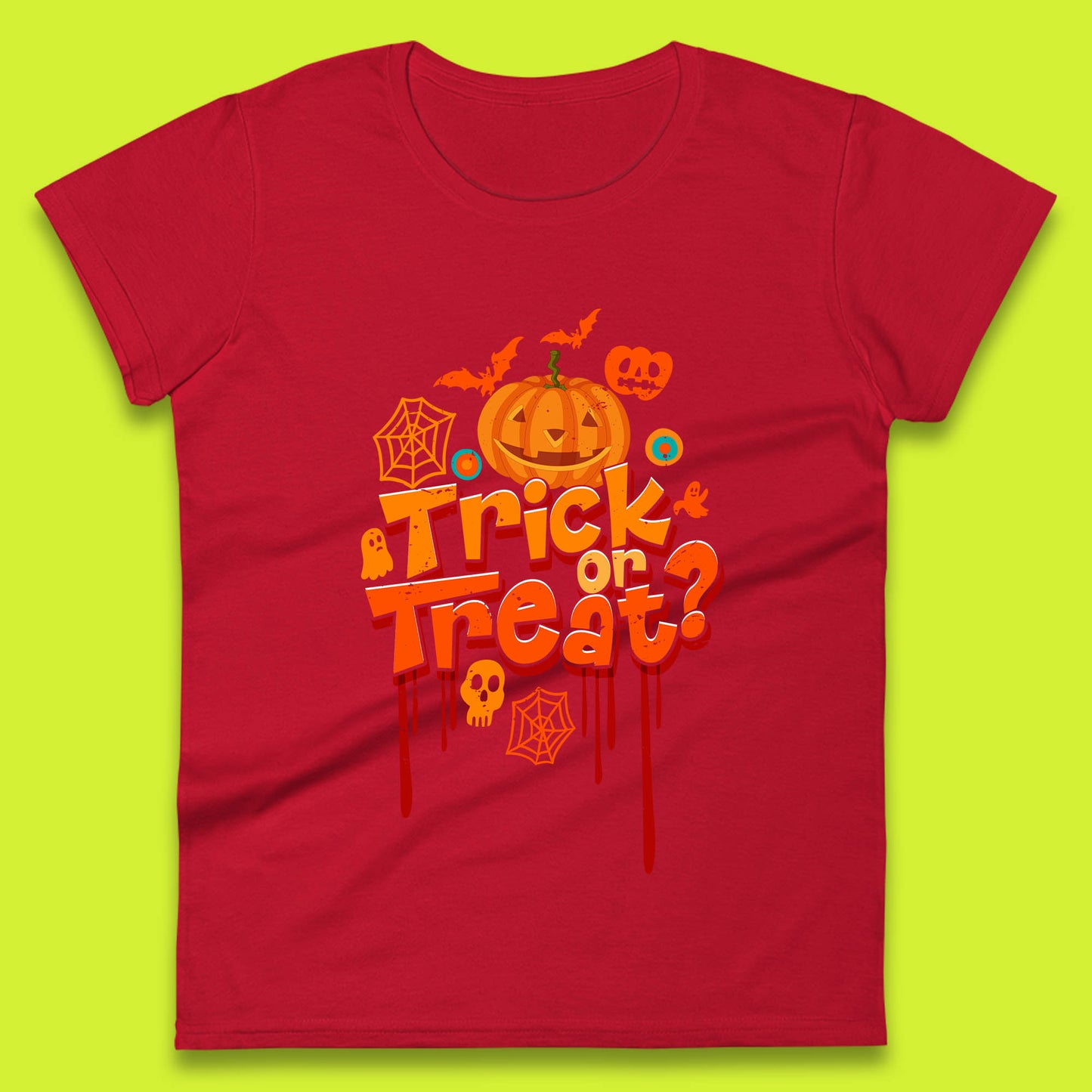 Trick Or Treat Halloween Pumpkin Blood Dripping Horror Scary Spooky Season Womens Tee Top