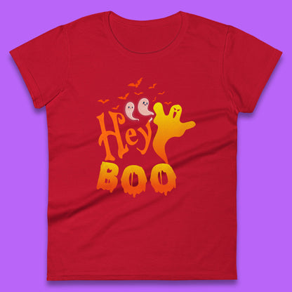 Whispers in the Moonlit Night Hey Boo Horror Scary Costume Halloween Boo Wear Womens Tee Top