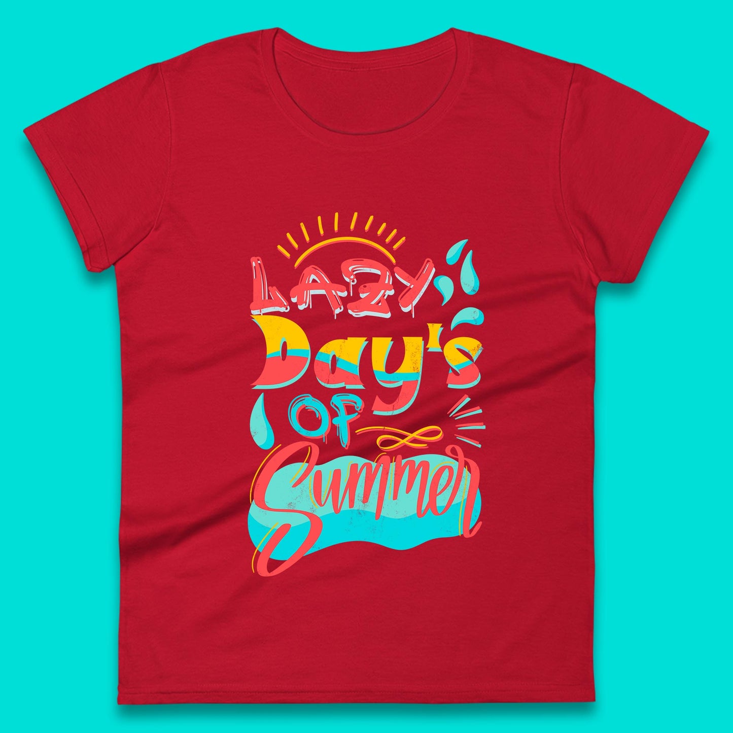 Lazy Days Of Summer Vintage Retro Sunset Surfer Beach Holiday Trip Womens Tee Top