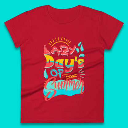 Lazy Days Of Summer Vintage Retro Sunset Surfer Beach Holiday Trip Womens Tee Top