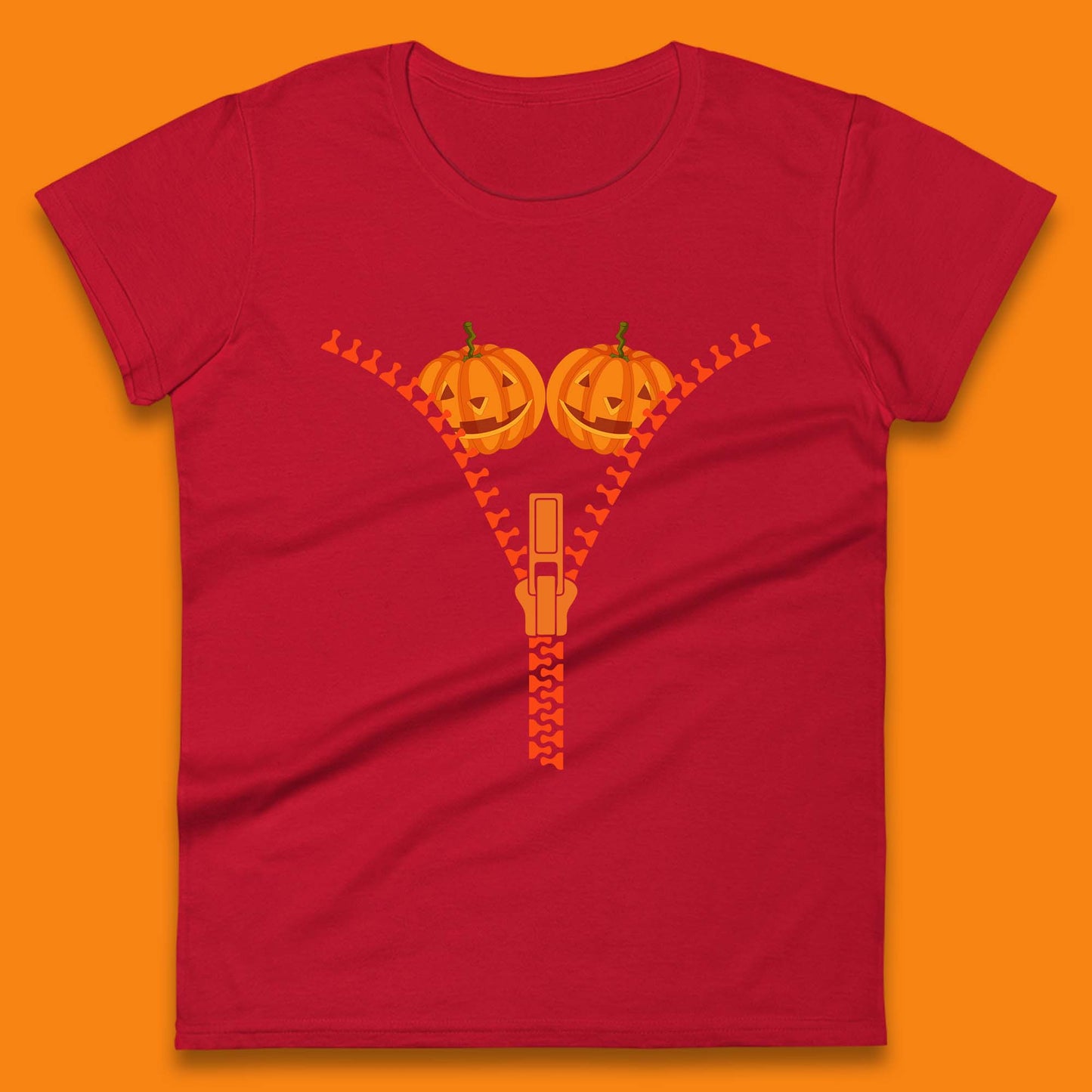 Pumpkin Boobies Zipper Happy Halloween Breast Costume Funny Zip Pumpkin Boobs Womens Tee Top