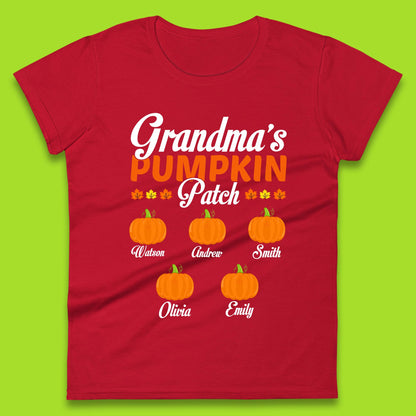 Personalised Grandma's Pumpkin Patch Your Name Halloween Grandma Pumpkin With Grandkid Names Gift Womens Tee Top