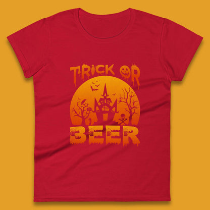 Trick Or Beer Halloween Drinking Beer Lover Horror Haunted House Drinker Halloween Party Womens Tee Top