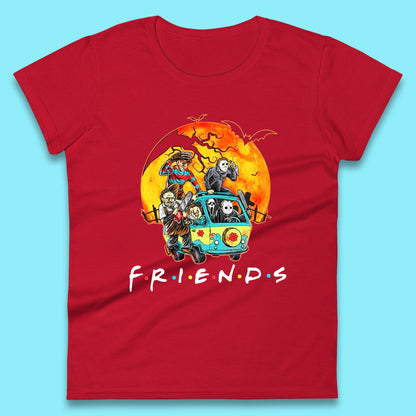 Friends Van Halloween Scooby Doo Mystery Machine Horror Movie Villians Characters Womens Tee Top