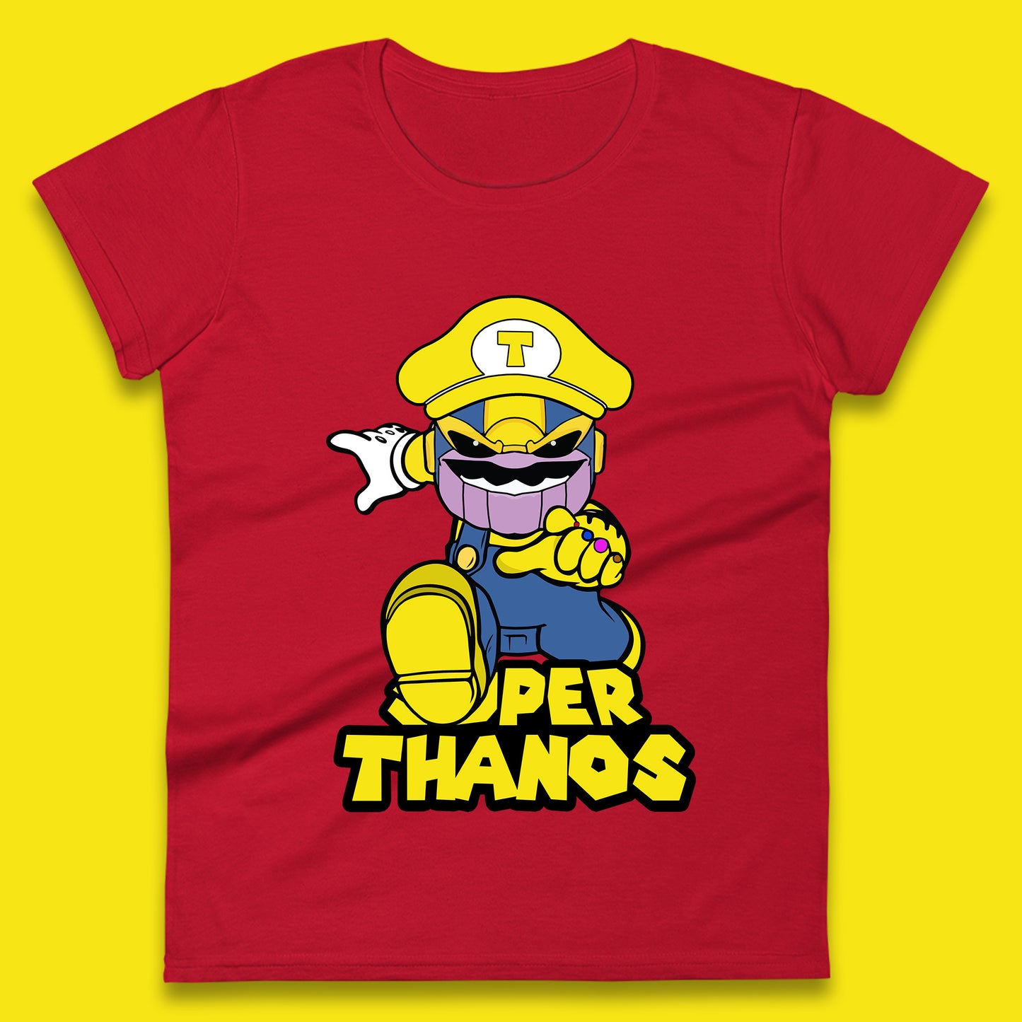 Super Thanos Marvel Infinity Gauntlet Super Mario Spoof Marvel Nintendo Game Series Wario Thanos Fictional Character Womens Tee Top