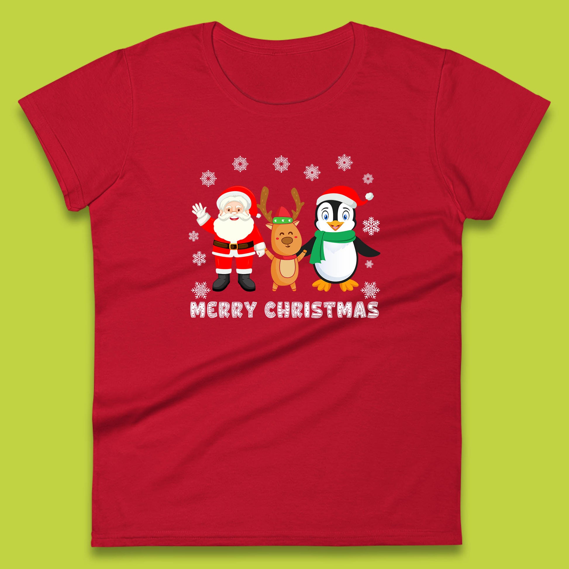 merry christmas penguin santa claus and reindeer t shirt