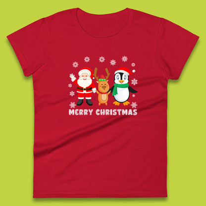 merry christmas penguin santa claus and reindeer t shirt