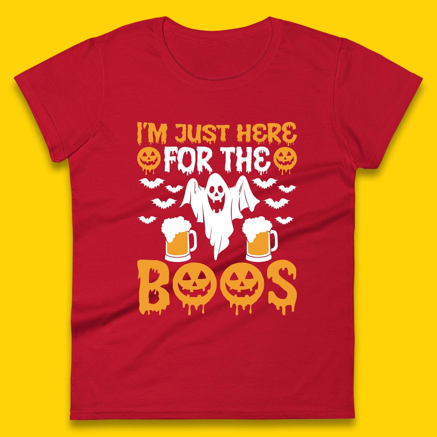 I'm Just Here For The Boos Halloween Boo Ghosts Drinking Beer Womens Tee Top