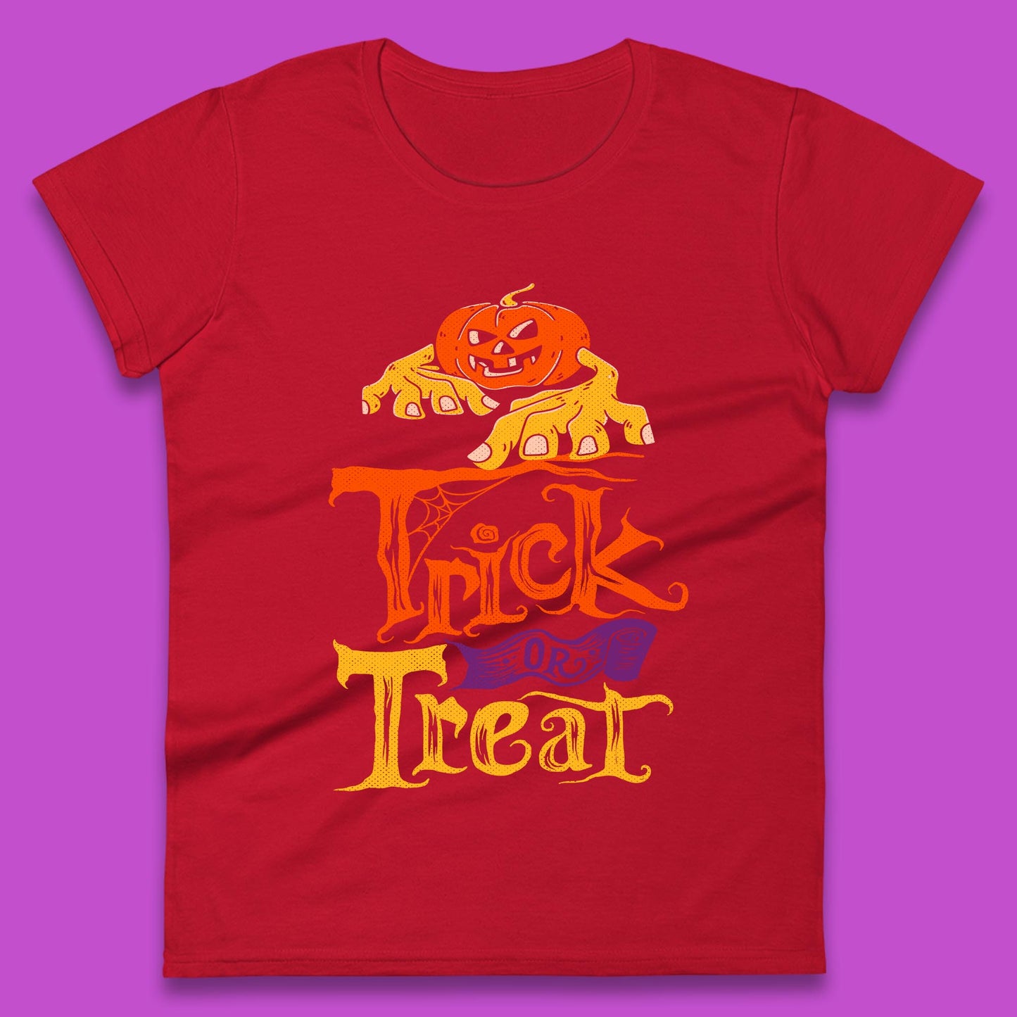 Halloween Trick Or Treat Horror Scary Evil Pumpkin With Zombie Hands Womens Tee Top